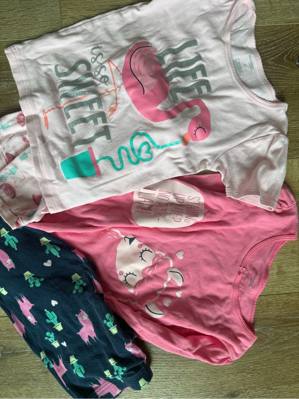 Kids' Pink Flamingo & Lamb Graphic Tee Set - Pink